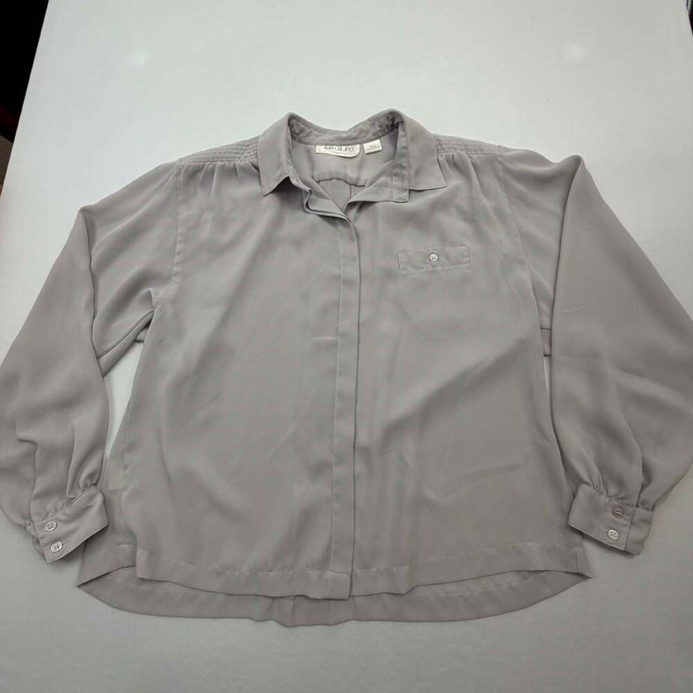 Adolfo Collectibles Women's Long Sleeve Button-Down Blouse, Gray